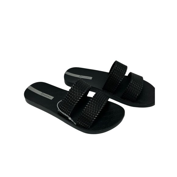 IPANEMA Dual Strap Slide Sandals Sz 5 Black Textured Recyclable Rubber Beachwear - Picture 5 of 7